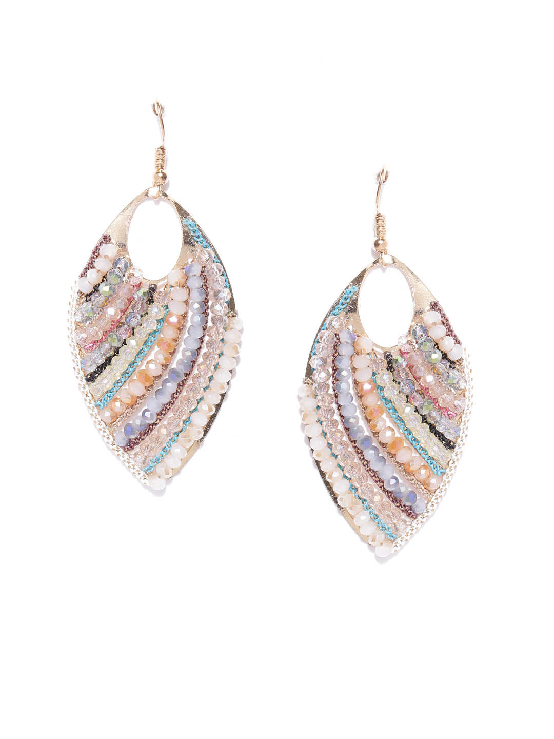 YouBella Multicoloured Gold-Plated Beaded Teardrop Shaped Drop Earrings